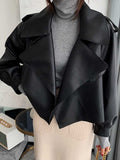 Women Pu Motorcycle Biker Faux Leather Jacket Turndown Collar Loose Punk Outerwear - MERGE.DAY.1.FREESTYLE