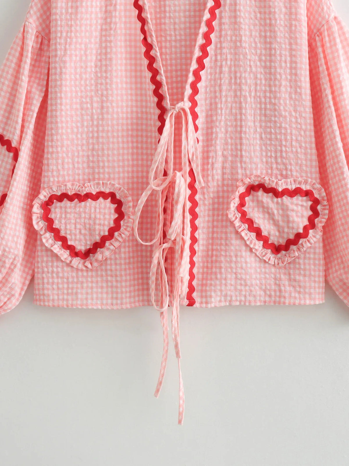 Heart Pockets Ladies V Neck Bow Buttons Blouses - MERGE.DAY.1.FREESTYLE