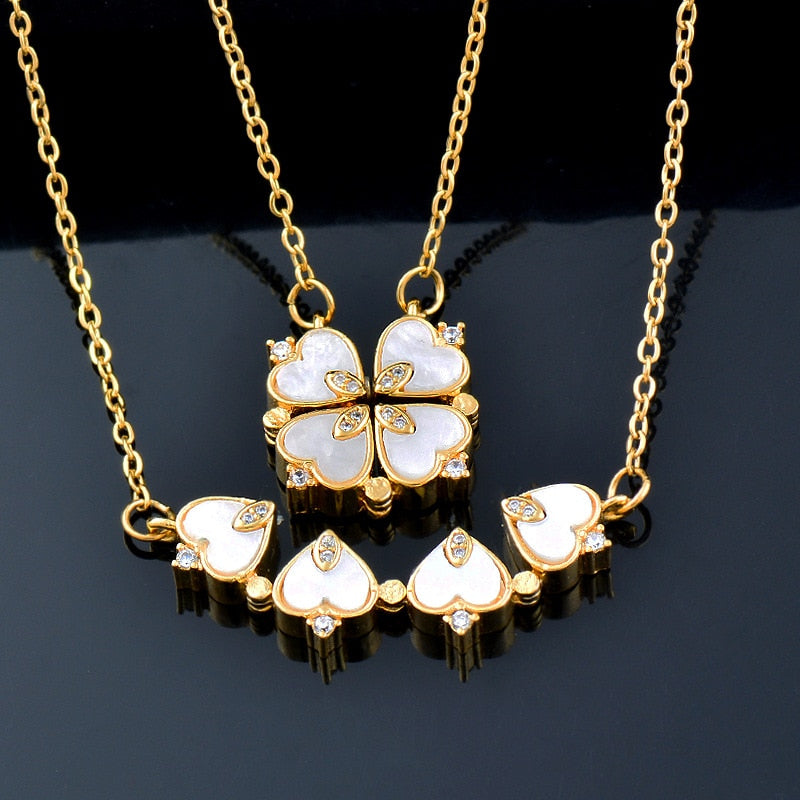 Fashion white mother-of-pearl folding four-leaf clover necklace - MERGE.DAY.1.FREESTYLE