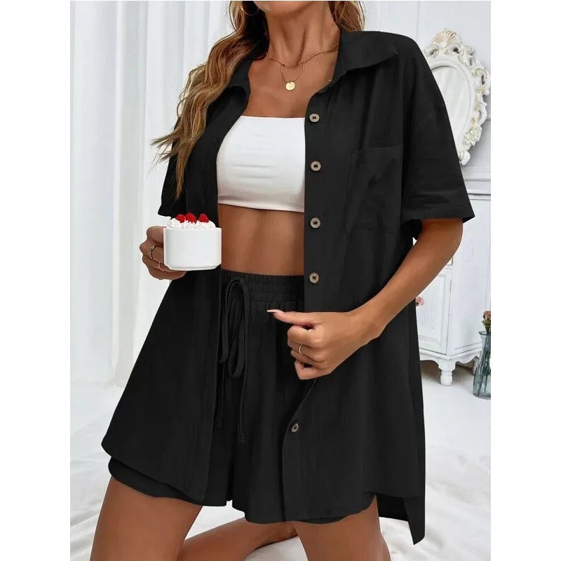 Solid Color Casual Loose Short Pants Sets For Women - MERGE.DAY.1.FREESTYLE