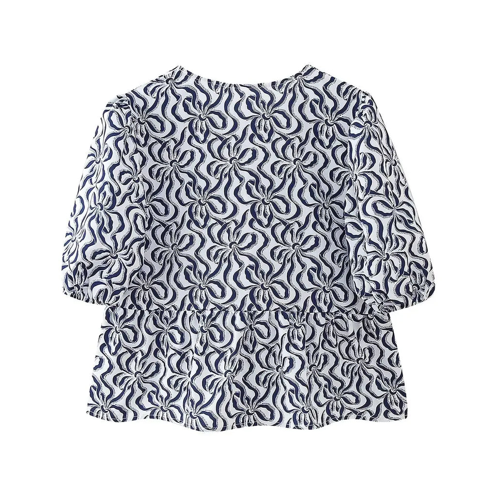 Leopard Blouse Puff Sleeve Crop Top Women's Summer Clothing - MERGE.DAY.1.FREESTYLE