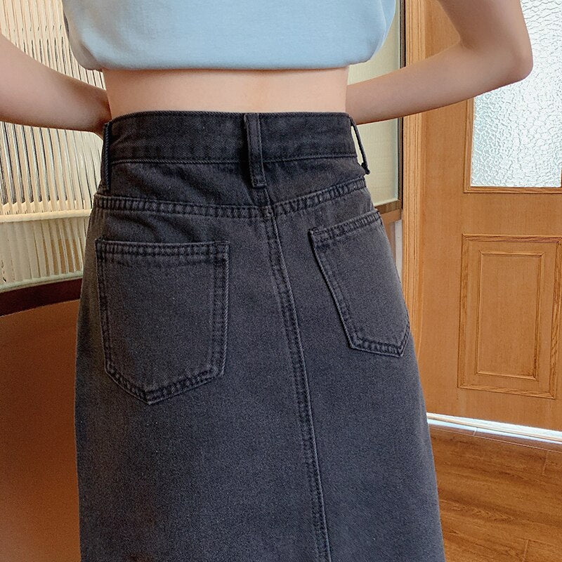 Spring Summer High Waist Denim Skirts Women Casual A-line Zipper Jeans - MERGE.DAY.1.FREESTYLE