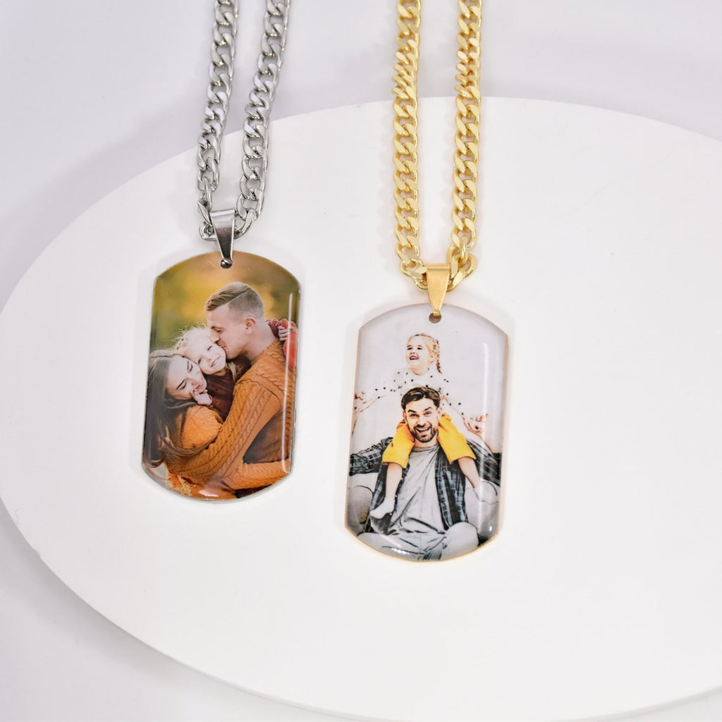 Custom Photo Necklace Engraved Text Picture Pendant Memorial Family Jewelry - MERGE.DAY.1.FREESTYLE
