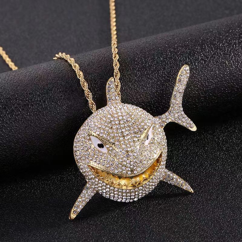 Hip Hop Fierce Shark Inlaid Zircon Pendant Charm Trend Necklace - MERGE.DAY.1.FREESTYLE