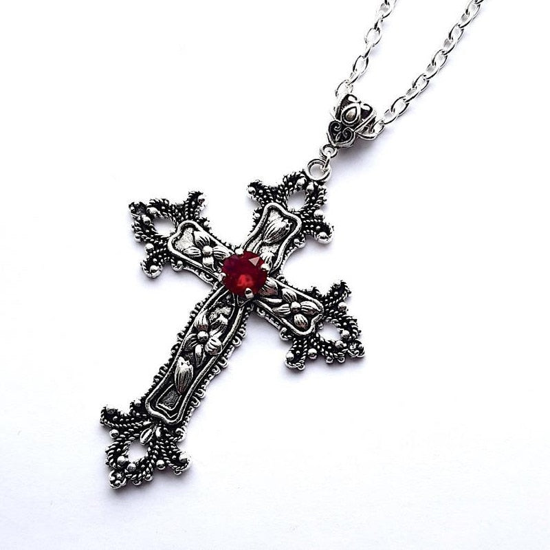 Large Detailed Cross Drill Pendant Necklace Silver Color Tone Gothic Punk Jewellery - MERGE.DAY.1.FREESTYLE