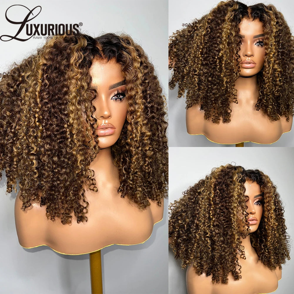 Highlight Ombre Honey Blonde Human Hair Wigs For Women 13x4 Curly Lace Front Wig Human Hair Burmese Curly Wig Brazilian 250% - MERGE.DAY.1.FREESTYLE