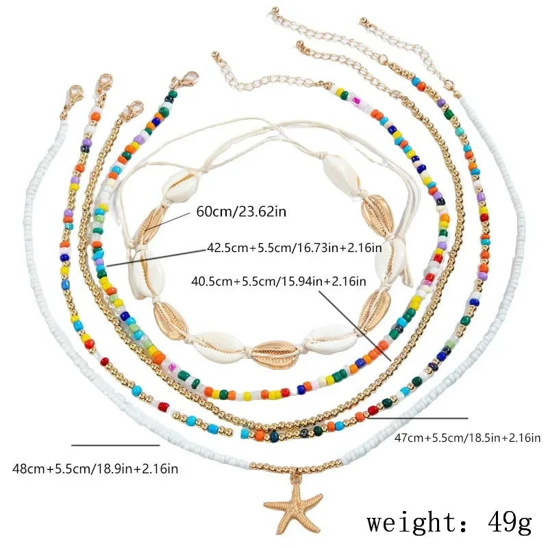 Bohemian multi-layered shell and rice bead necklace - MERGE.DAY.1.FREESTYLE