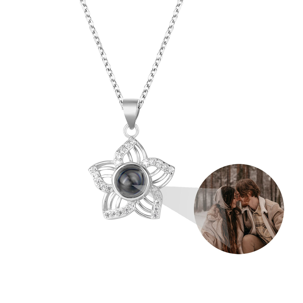 Customized Crystal Flower Photo Projection Pendant Necklace Personalized - MERGE.DAY.1.FREESTYLE
