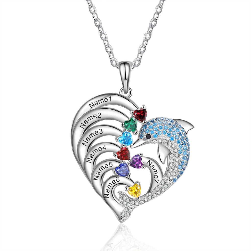 Delicate Dolphin 2-8 Name Necklace Customized Heart Pendant - MERGE.DAY.1.FREESTYLE