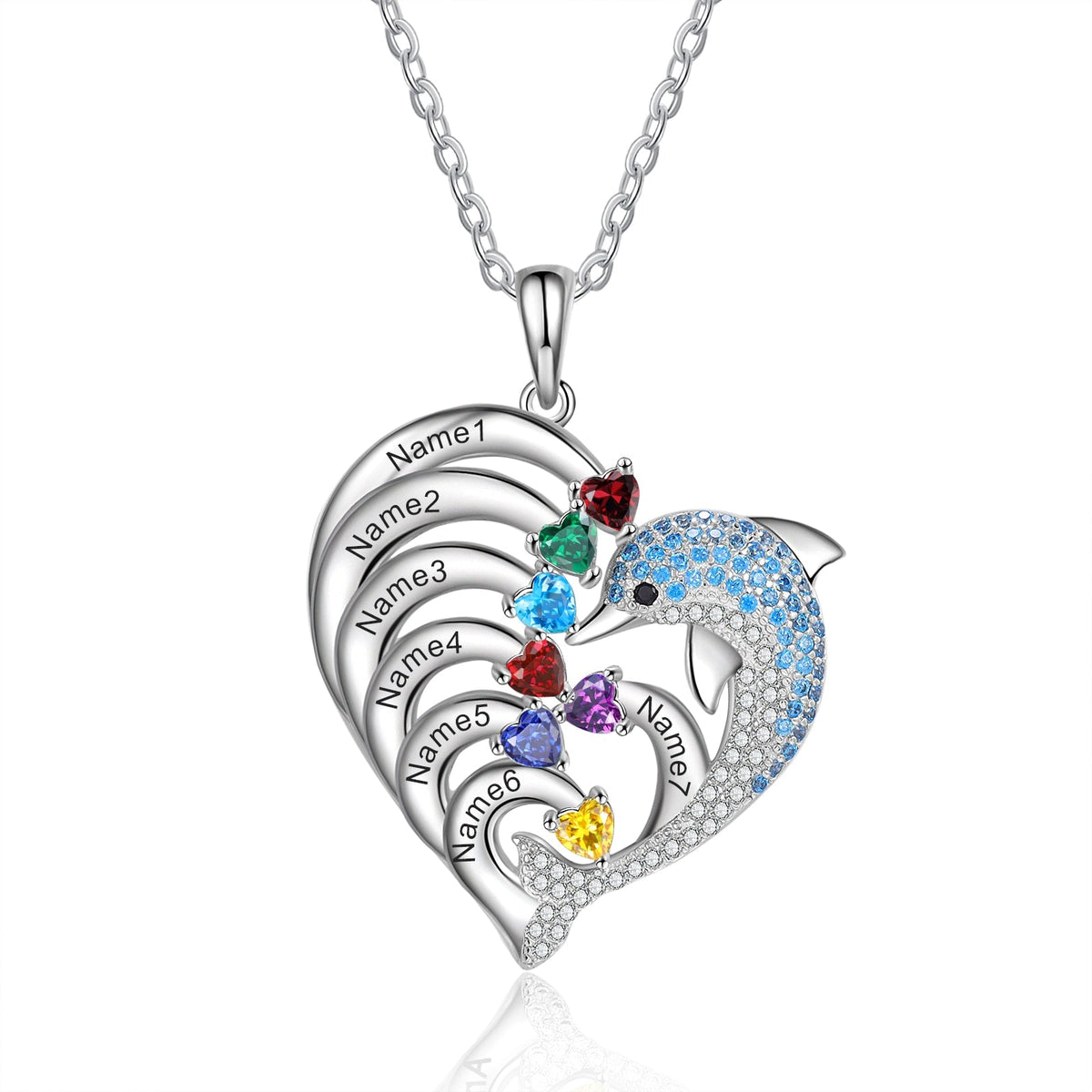 Delicate Dolphin 2-8 Name Necklace Customized Heart Pendant - MERGE.DAY.1.FREESTYLE