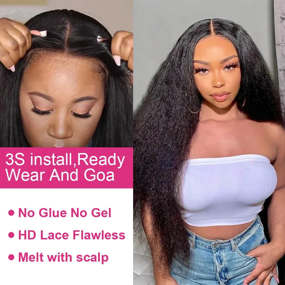 Yaki Straight Glueless Wig Human Hair Precut 7x5 13x6 HD Frontal Wigs Ready to Wear And Go Kinky Straight Lace Front Wig On Sale - MERGE.DAY.1.FREESTYLE