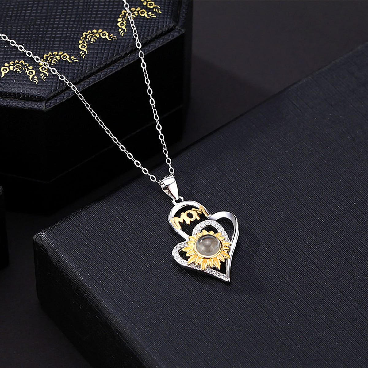 Sunflower with customized photosProjection Necklace Pendant Jewelry - MERGE.DAY.1.FREESTYLE