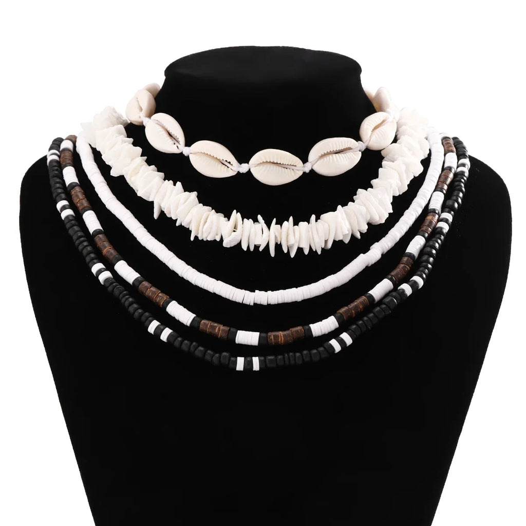 Bohemian shell necklace punk wooden bead chain - MERGE.DAY.1.FREESTYLE