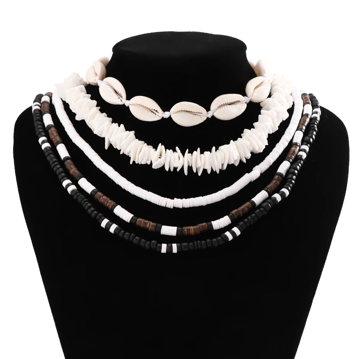 Bohemian shell necklace punk wooden bead chain - MERGE.DAY.1.FREESTYLE