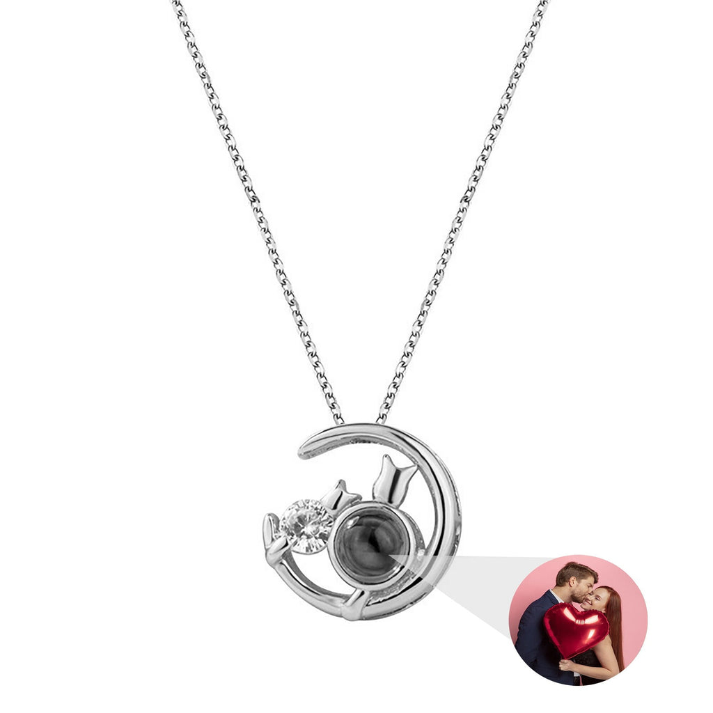 Moon Cat with customizable photos Projection Necklace Pendant Jewelry - MERGE.DAY.1.FREESTYLE
