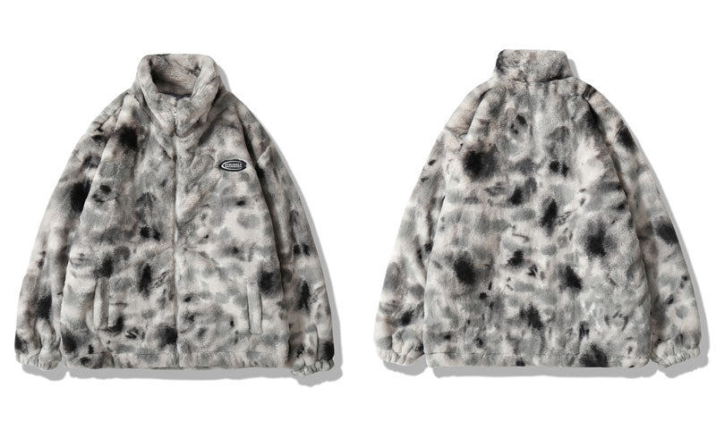 Hip Hop Jacket Streetwear Tie Dye Heart Fuzzy Jackets Warm Coats - MERGE.DAY.1.FREESTYLE