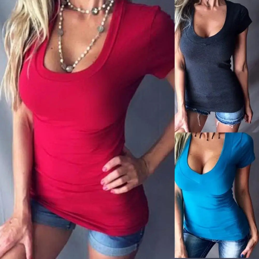 Slim Fit Plus Size T-Shirt Women Top Solid Color Short Sleeve - MERGE.DAY.1.FREESTYLE