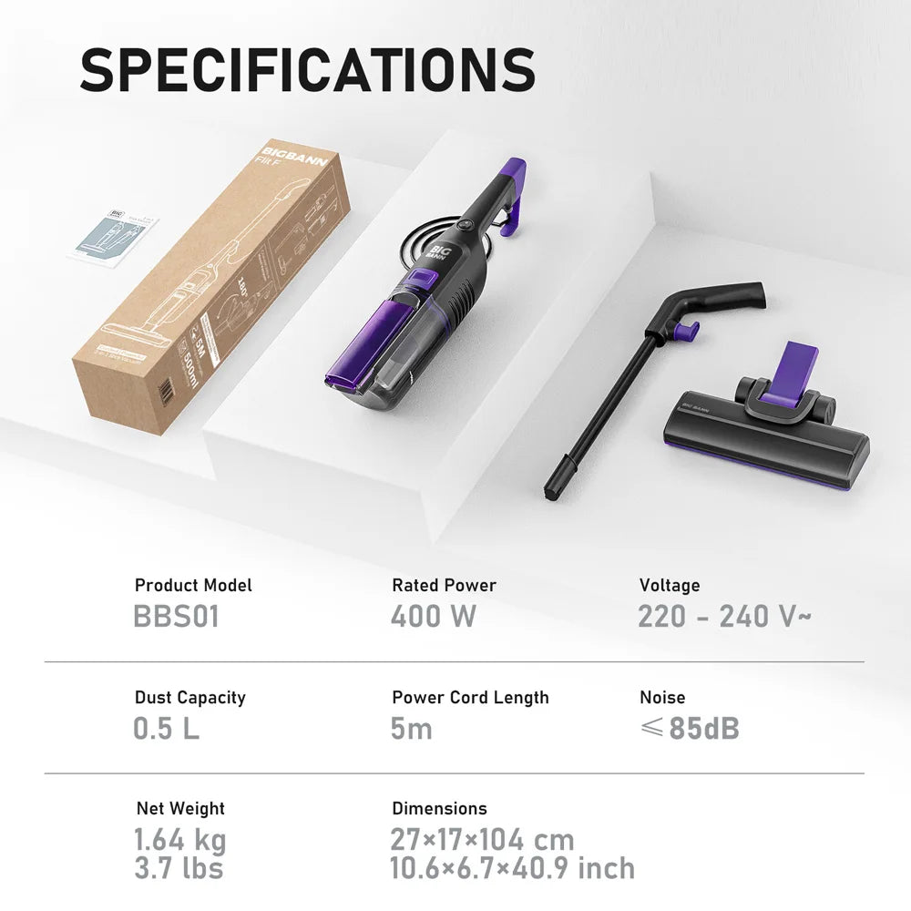 Lightweight 400W Corded Stick Vacuum Cleaner Bagless 0.5L Dust Cup for Floor Crevices & Countertop Hotel & Household Use - MERGE.DAY.1.FREESTYLE