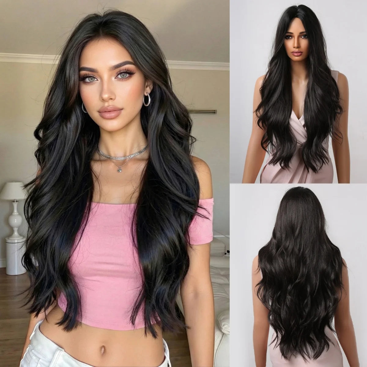Platinum Blonde with White Highlight Dark Roots Synthetic Hair Wigs for Women Long Wavy Cosplay Daily Party Use Heat Resistant - MERGE.DAY.1.FREESTYLE