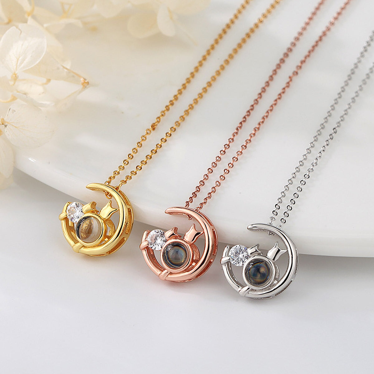 Moon Cat with customizable photos Projection Necklace Pendant Jewelry - MERGE.DAY.1.FREESTYLE