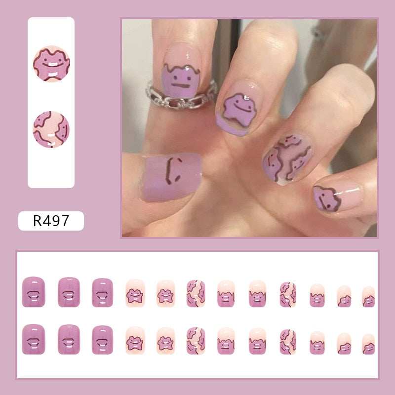 24Pcs/Box Charming Pink Flame Short Fake Nails press on Square Head Full Cover Detachable - MERGE.DAY.1.FREESTYLE