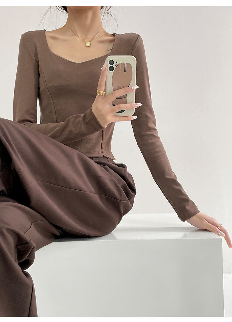 Fishbone Pattern Women's Long Sleeve T-shirt High Waist Slim Square Collar Tops Woman - MERGE.DAY.1.FREESTYLE