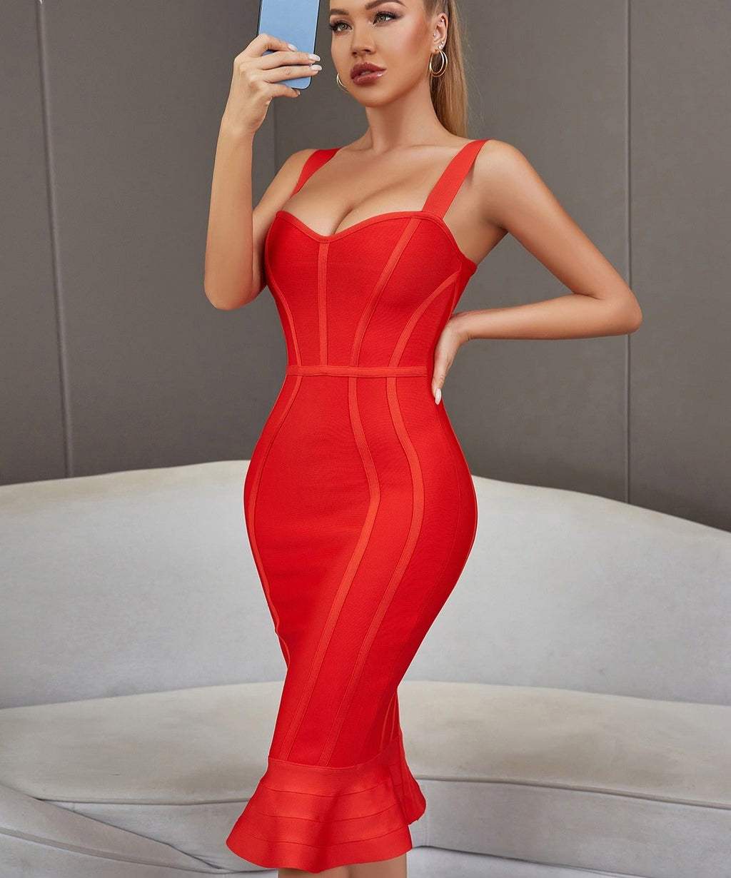 Bandage Dress Spaghetti Strap Red Dress Bodycon Mermaid Sleeveless Dresses - MERGE.DAY.1.FREESTYLE
