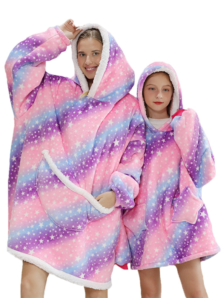 Printed Wearable Blanket Hoodie Fleece Warm Kids Sleepwear Hoody Sweatshirt - MERGE.DAY.1.FREESTYLE