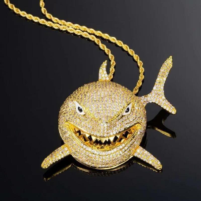 Hip Hop Fierce Shark Inlaid Zircon Pendant Charm Trend Necklace - MERGE.DAY.1.FREESTYLE