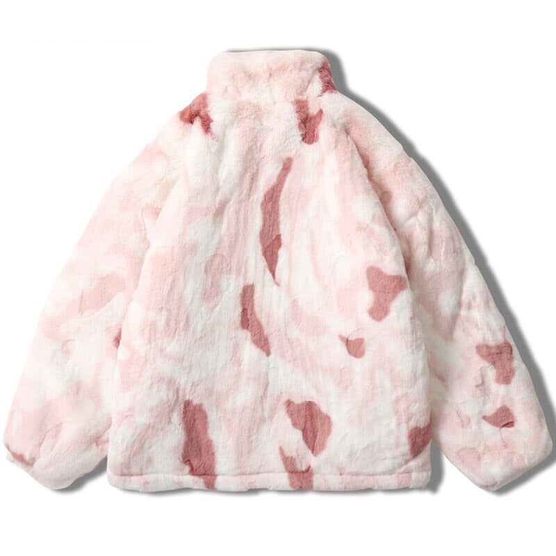 Parkas Winter Jacket Streetwear Tie Dye Fuzzy Fluffy Thicken Warm Padded Coats - MERGE.DAY.1.FREESTYLE