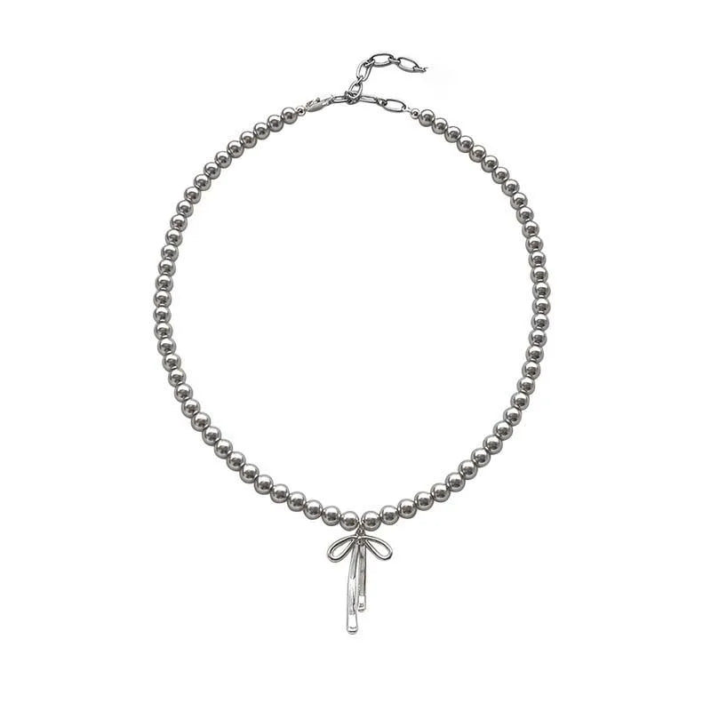 Vintage Grey Pearl Bowknot Pendant Necklace - MERGE.DAY.1.FREESTYLE