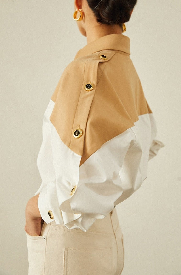 Patchwork Lapel Women Shirts Long Sleeve Single-breasted Loose Female Blouses - MERGE.DAY.1.FREESTYLE