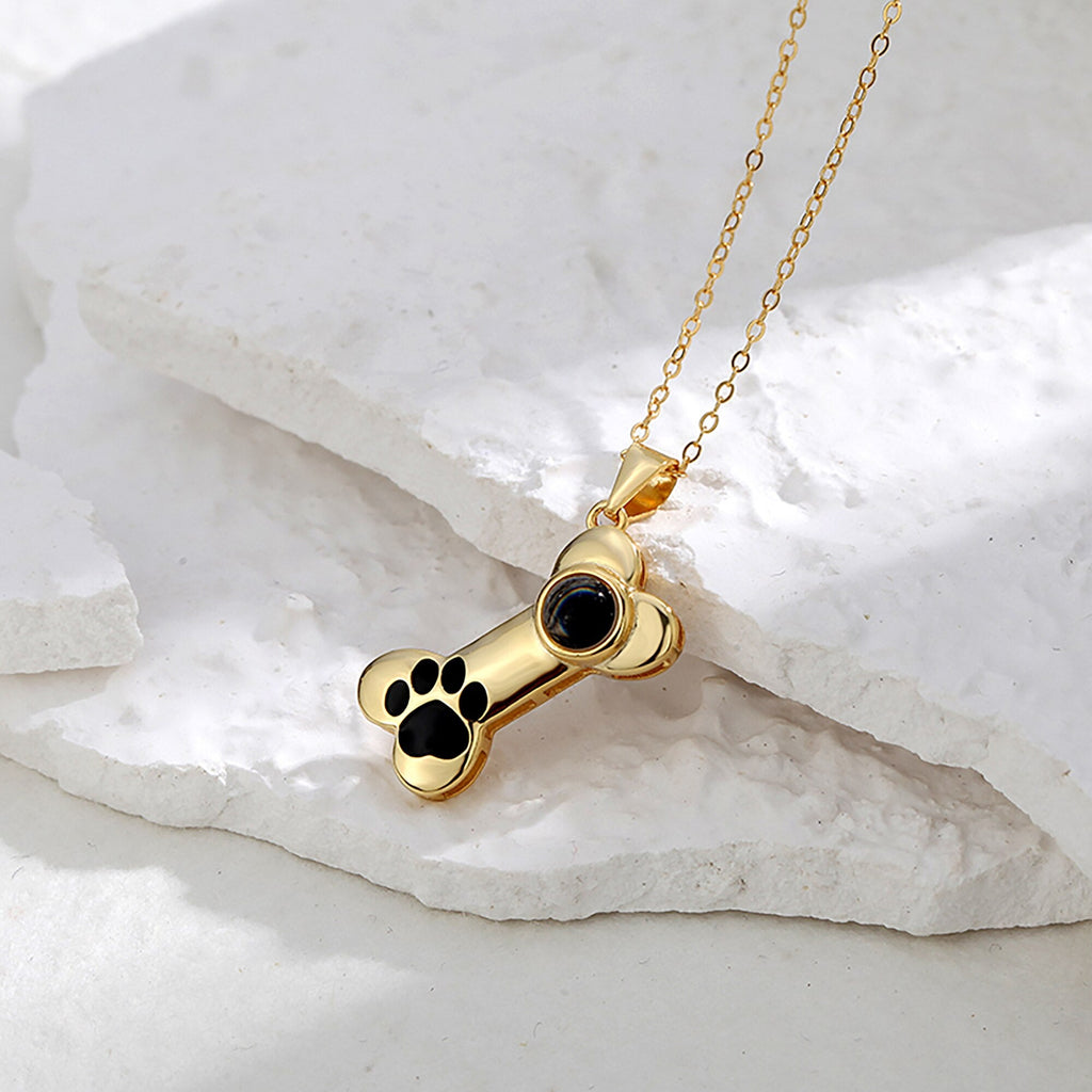 Customizable Photo Dog Bone Necklace Silver Shiny Dog Bone Chain Necklace - MERGE.DAY.1.FREESTYLE