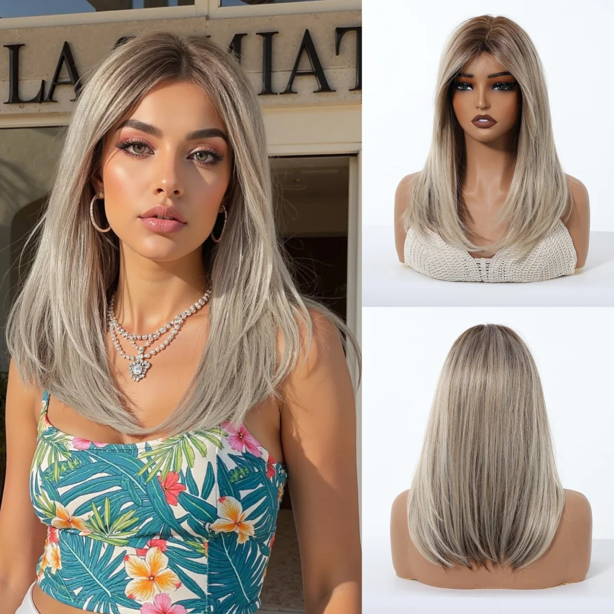 EASIHAIR Medium Length Orange Synthetic Wigs for Women Natural Wavy Wigs With Bangs Heat Resistant Fiber Wigs for Daily Cosplay