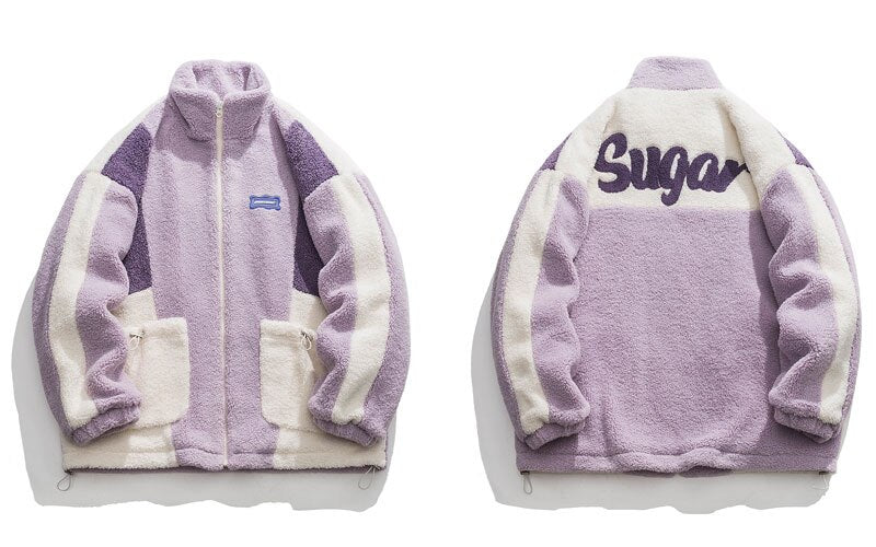 Hip Hop Streetwear Winter Color Block Patchwork Fuzzy Fluffy Thick Warm Coat - MERGE.DAY.1.FREESTYLE