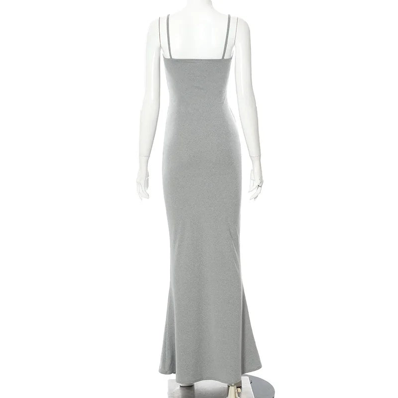 Spaghetti Strap Black Long Sleeveless Skinny Bodycon Dress Y2k - MERGE.DAY.1.FREESTYLE