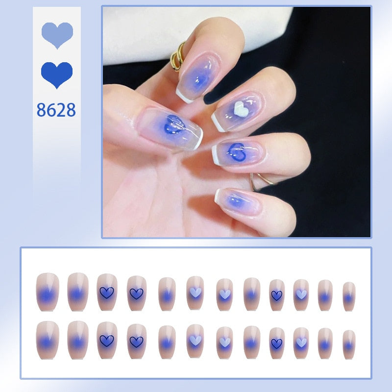 24Pcs/Box Charming Pink Flame Short Fake Nails press on Square Head Full Cover Detachable - MERGE.DAY.1.FREESTYLE