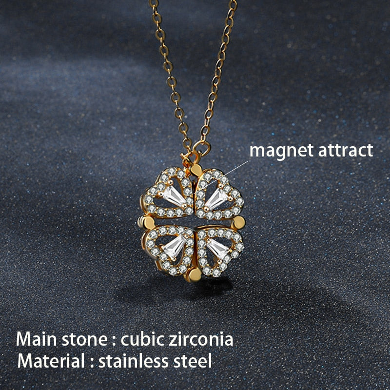 Trendy Flower Magnetic Attract Together Pendant Necklace - MERGE.DAY.1.FREESTYLE