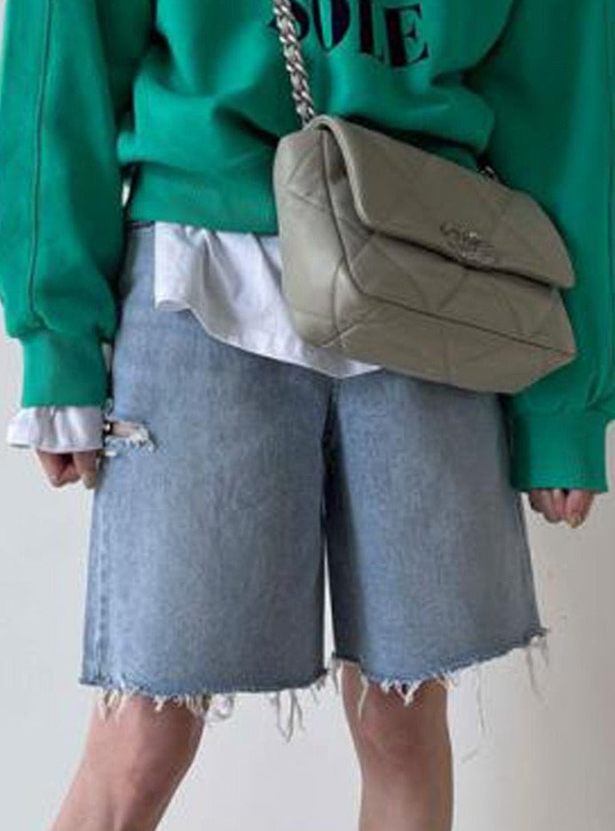 Spring Summer Loose Ripped Holes Ladies Wide Leg Jeans Shorts - MERGE.DAY.1.FREESTYLE