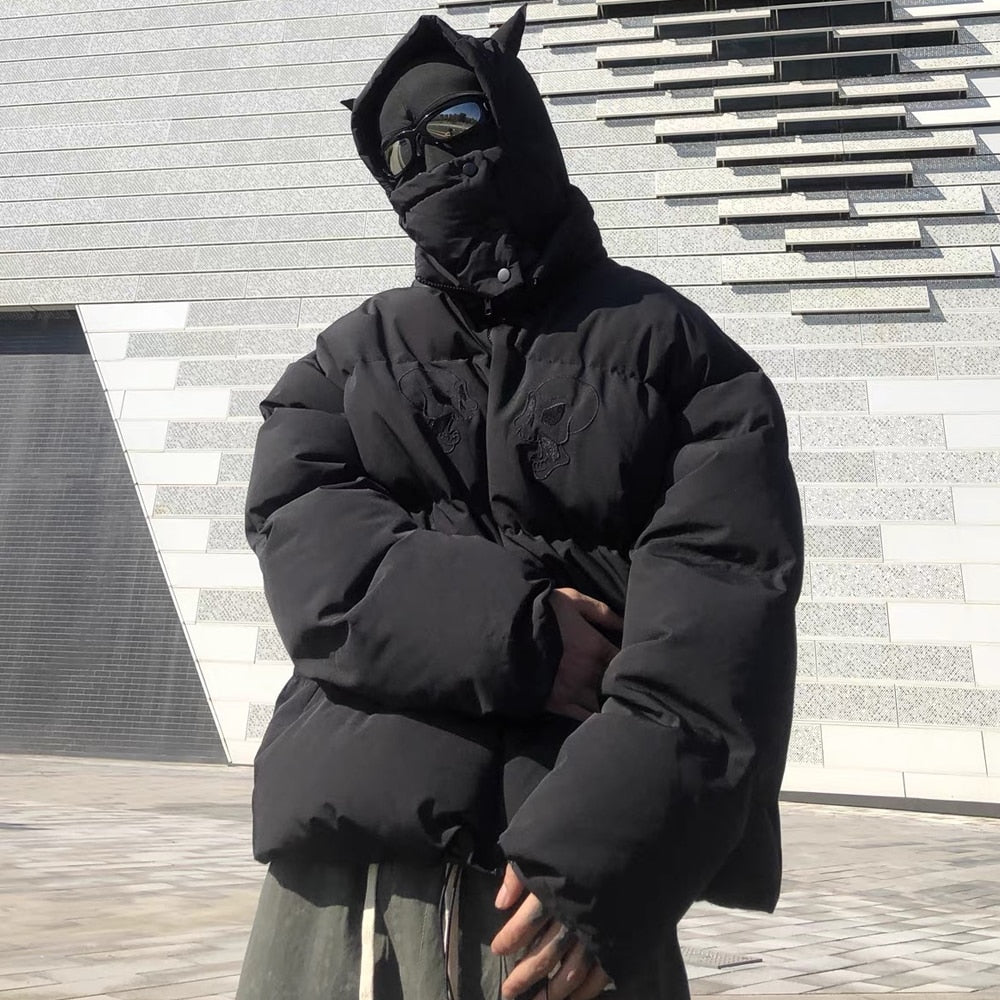Embroidered Skull Jacket Streetwear Little Devil Designer Hood Padded Jacket Coat - MERGE.DAY.1.FREESTYLE