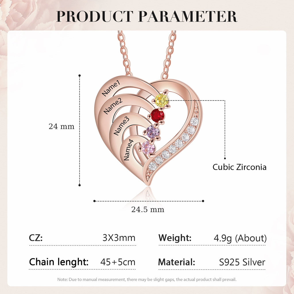 Family Name Heart Necklaces for Women Birthstone Engraving Necklace - MERGE.DAY.1.FREESTYLE