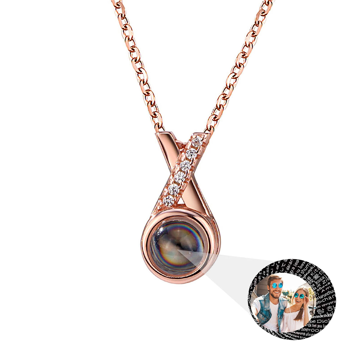 X-letter Projection Necklace With Customizable PhotosSilver 925 Necklace - MERGE.DAY.1.FREESTYLE