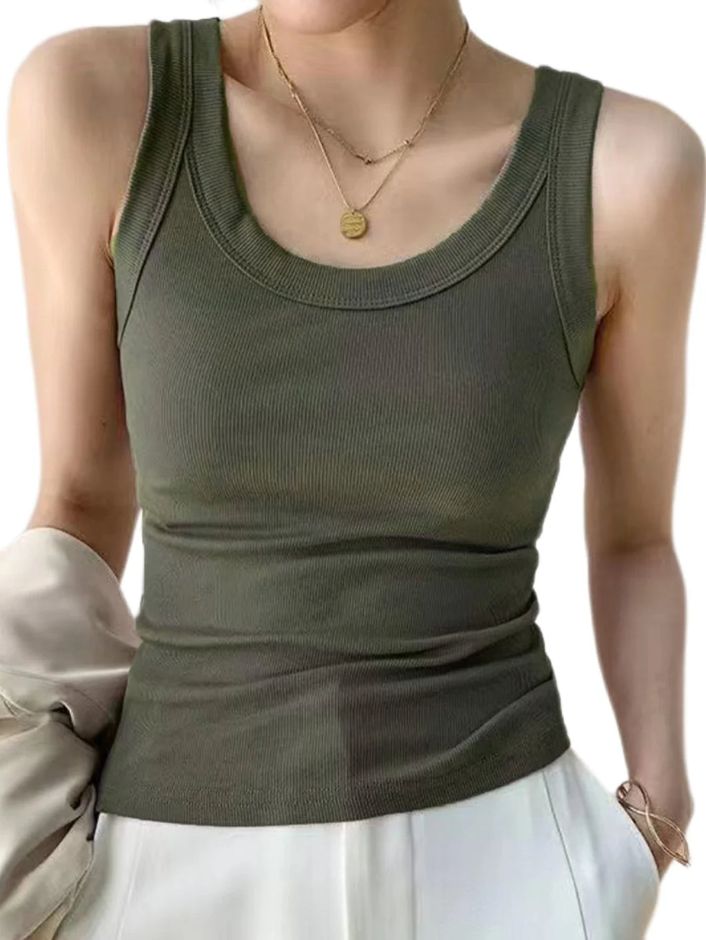 Women Ribbed Tank Top Solid Sleeveless Round Neck Top - MERGE.DAY.1.FREESTYLE