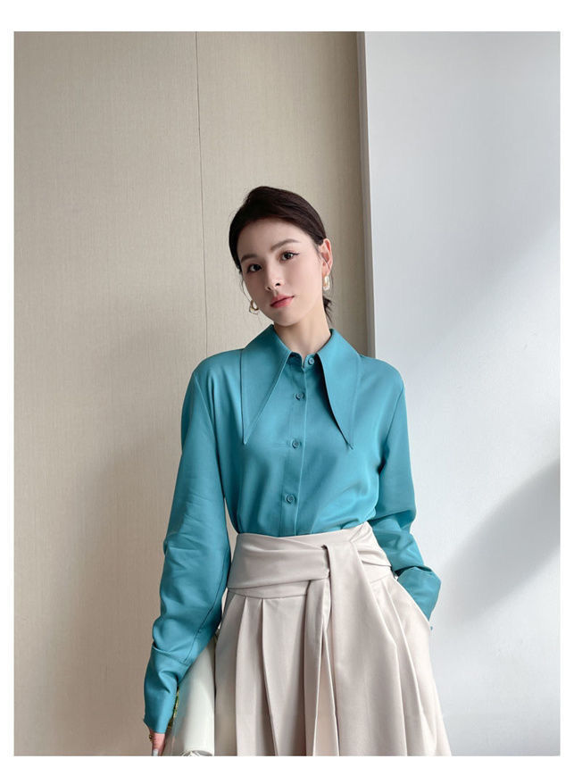 Big Pointed Collar White Blouses For Women Vintage Loose Long Sleeve Shirt - MERGE.DAY.1.FREESTYLE