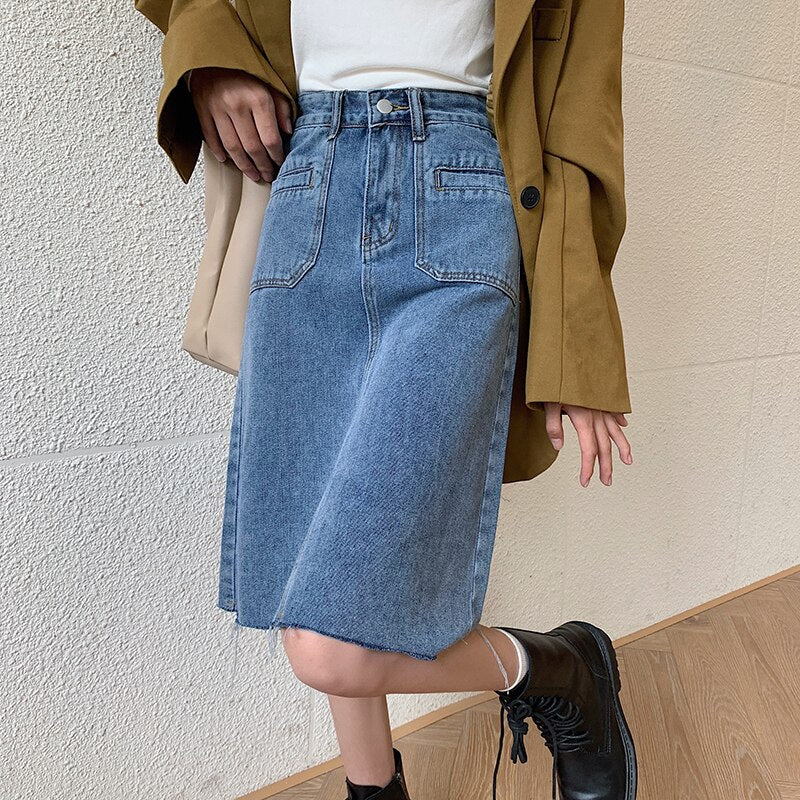 Spring Summer High Waist Denim Skirts Women Casual A-line Zipper Jeans - MERGE.DAY.1.FREESTYLE