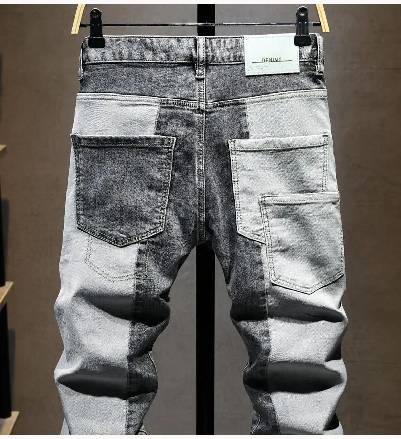 Streetwear 90s Slim Cowboy Grey Stretch Work Wear Splice Long Pants Man - MERGE.DAY.1.FREESTYLE