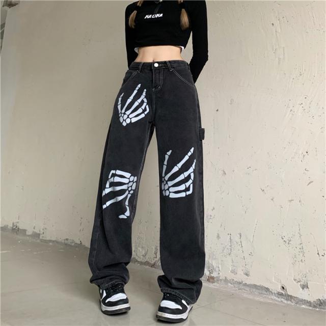 retro hip-hop letter embroidery jeans loose straight-leg pants wide-leg pants for men and women couples - MERGE.DAY.1.FREESTYLE