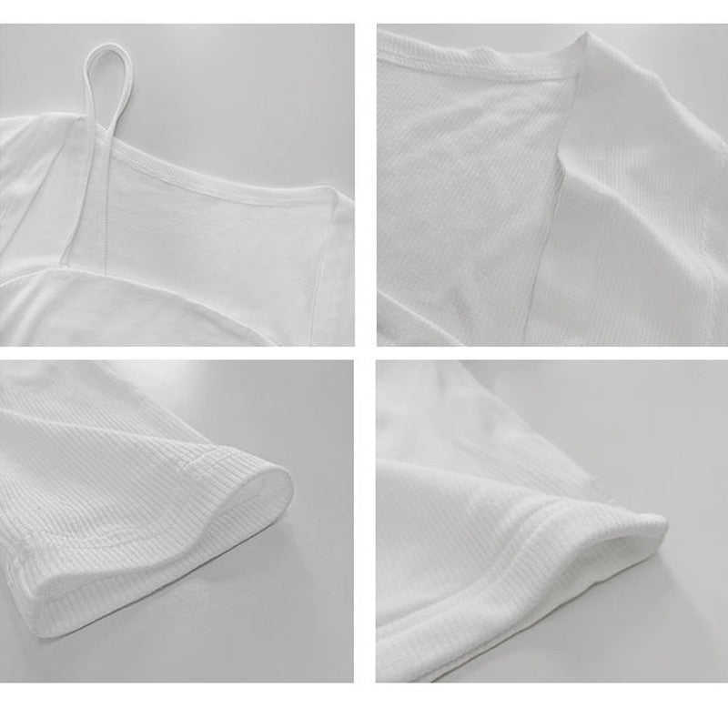 Cropped Tops Women Square Collar Slanted Shoulder Straps Halter Neck Long Sleeve T-shirt - MERGE.DAY.1.FREESTYLE
