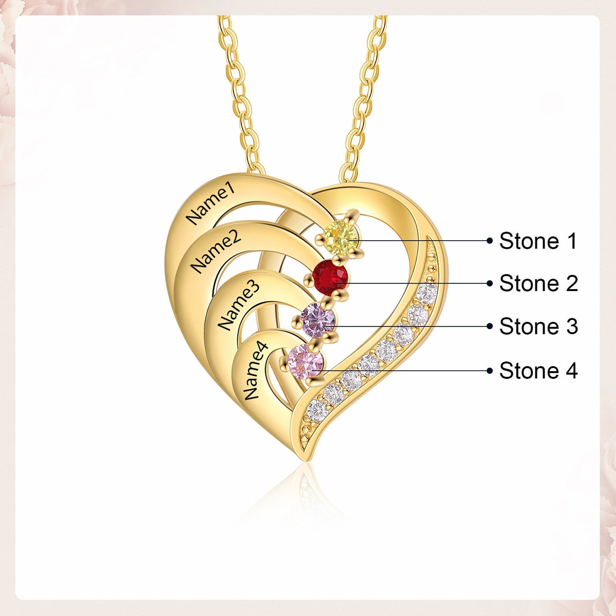 Family Name Heart Necklaces for Women Birthstone Engraving Necklace - MERGE.DAY.1.FREESTYLE