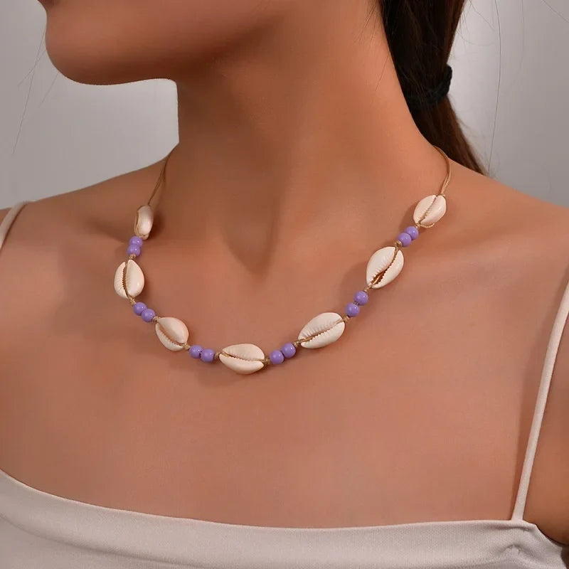 Shell beaded necklace braided chain choker - MERGE.DAY.1.FREESTYLE